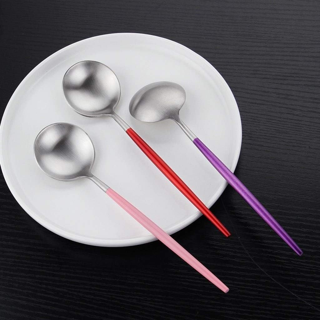 Dinner Spoons Color Long-Handle Spoon, Stainless Steel Spoon, Set of 10, Home Dining Spoon Coffee Spoon Dessert Spoon,One Color-Pink