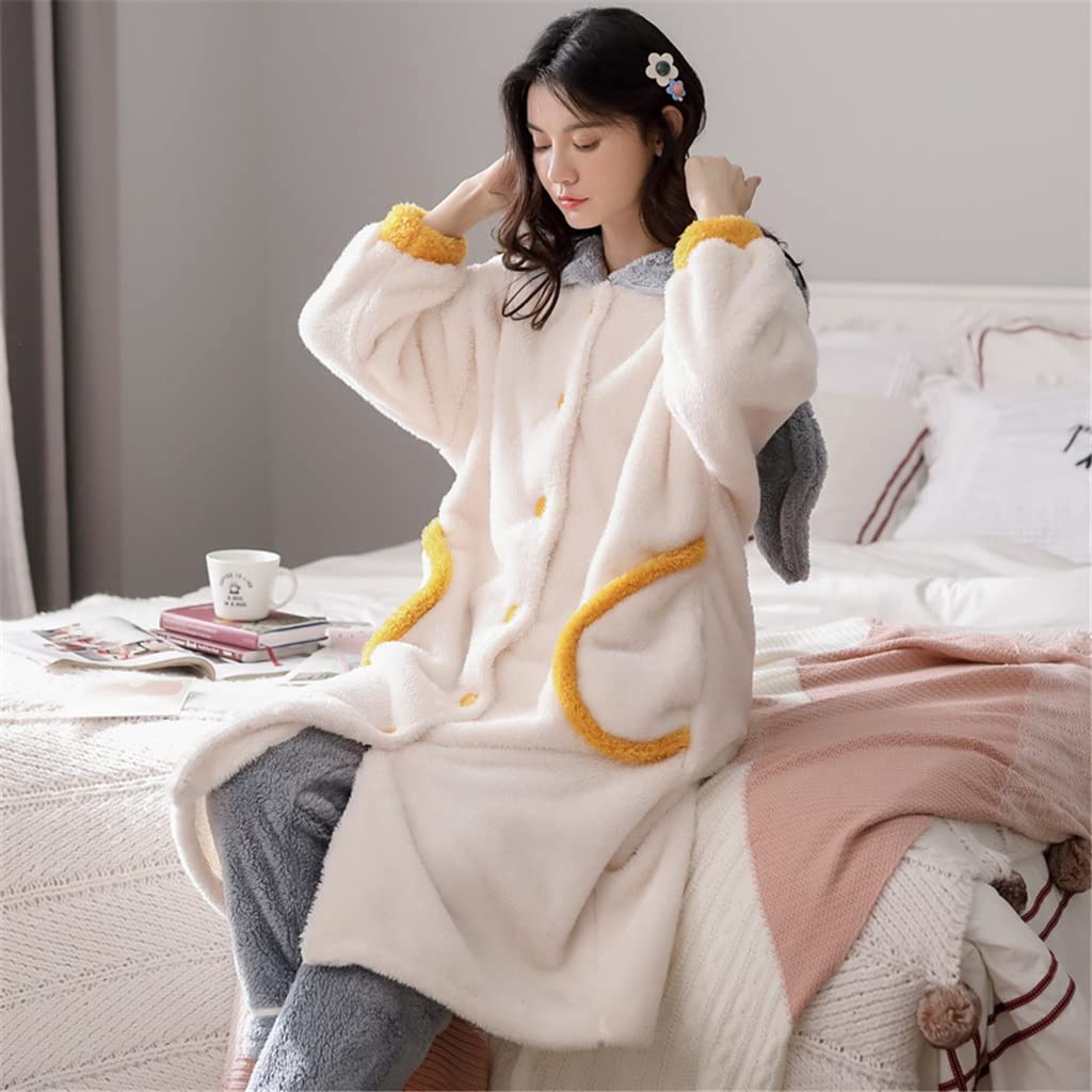Winter Dicker Warmer Flanell-Pyjama-Anzug Damen-Pyjama Home Services Set Nachtwäsche Nachtwäsche (Color : White, Size : XL Code)