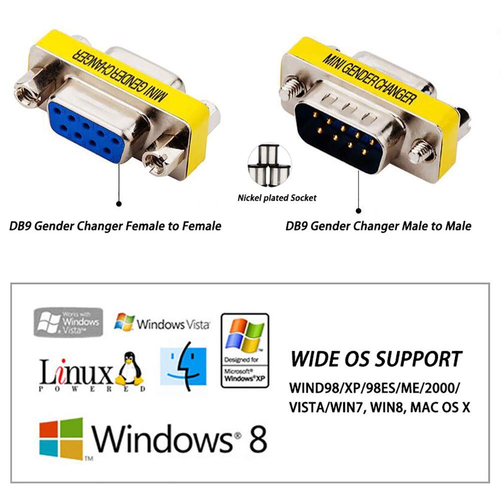GTIWUNG 12 sztuk adaptera VGA żeński na żeński męski 9-pinowy zmieniacz płci F/F M/M kabel przedłużający SVGA do komputera monitor 9-pinowy DB9 RS232 szeregowy