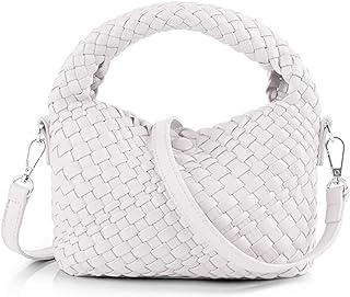 Woven Purses For Women, Small Crossbody Tote Bag Weave Handbag Girls Purses, Detachable Shoulder Strap Shoulderbag (White)