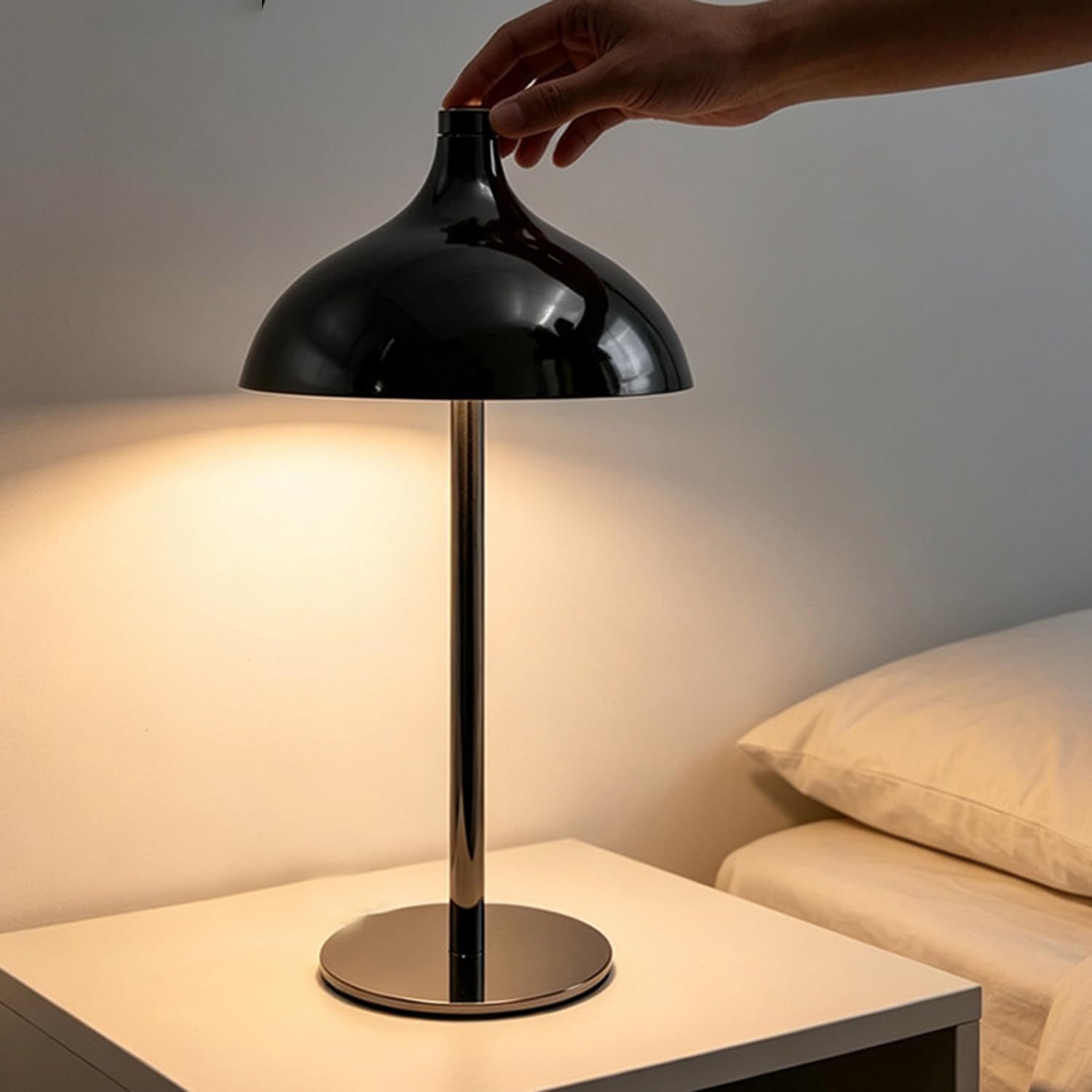 LED Tischlampe Akku USB Aufladbar Modern Kabellos Tischleuchte Tragbare 3 Farbtemperaturen Dimmbar Nachttischlampe Metall Nachtlicht Batteriebetrieben Pilzlampe für Schlafzimmer Restaurant Bar,Schwarz