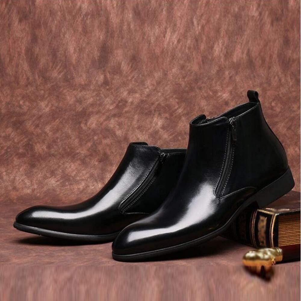Rui Landed Ankle Boot for Men Work Chelsea Boot Pull On Style Premium Genuine Leather Waterproof Outdoors Pointed Toe Dual Side Zipper Block Heel Business Casual (Color : Black, Size : 10 M US)