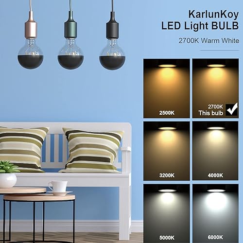 Miniatura 8 de Bombilla media cromada, regulable de 6 W (equivalente a 60 vatios), bombillas LED Edison G25G80, mitad negra, forma de globo, 2700 K, blanco cálido,