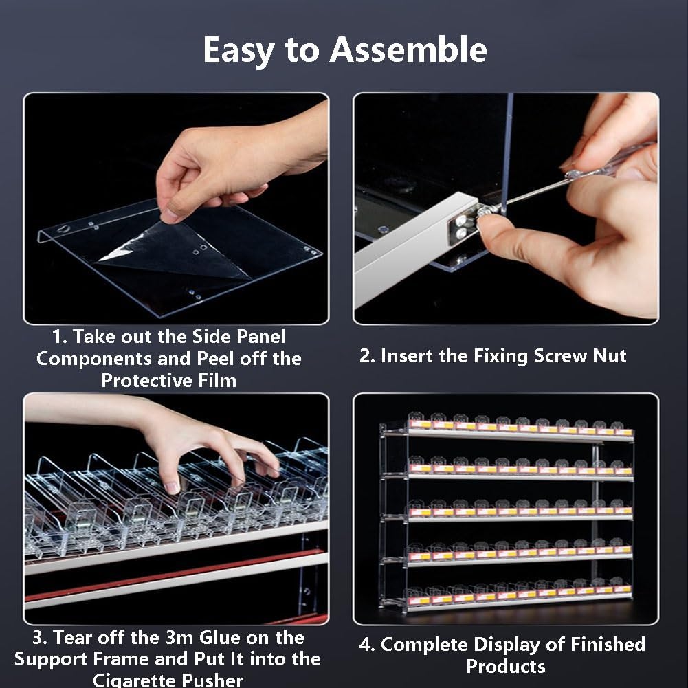 Acrylic Wall-Mounted Cigarette Display Case with Auto Pusher - Clear Organizer for Convenience Stores & Checkout Counters, 62.5x29x44.7cm, Boost Sales & Visibility