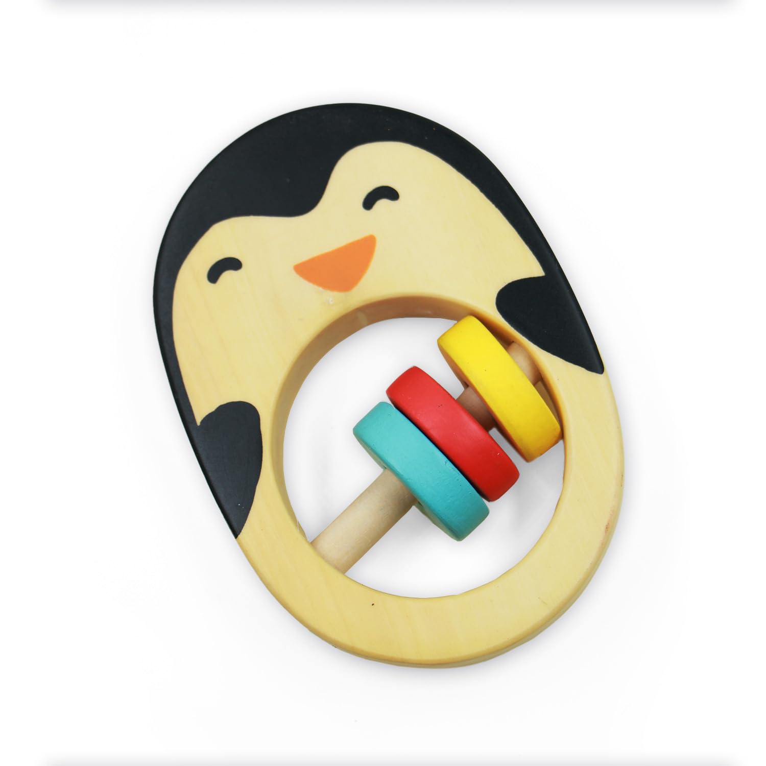 Shumee Wooden Baby Penguin Rattle & Teether Wooden Montessori Toy For Babies (0-6 Months), Lightweight & Safe Enhances Grasping wood Rattle For Baby. Smooth Edges Sustainable Certified 100% Child Safe
