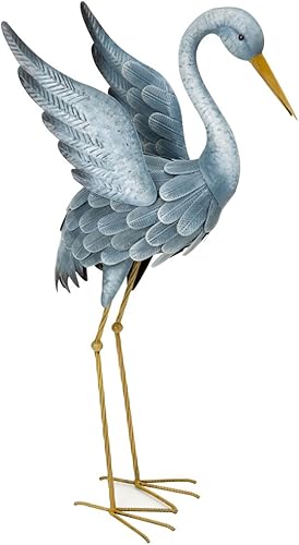 Miniatura 4 de Bits and Pieces - Juego de escultura de metal de garza azul japonesa - Dos grúas de pie perfectas para la decoración del jardín - Arte de jardín de