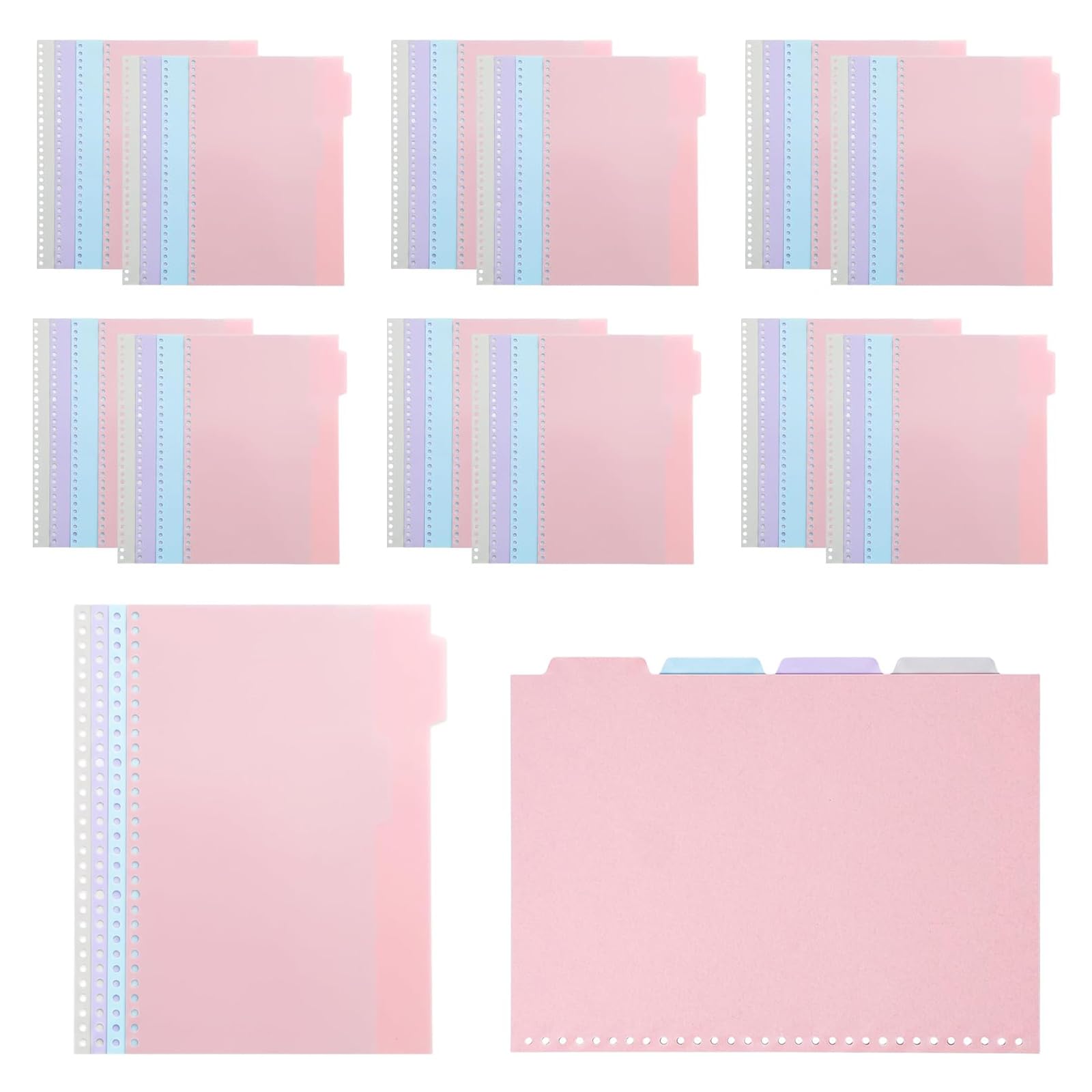 6 Pack File Dividers, 8 Part Folder Dividers A4 Dividers for Ring Binders Plastic Binder Divider Coloured Folder with Divider for Lever Arch Files School Office Filing