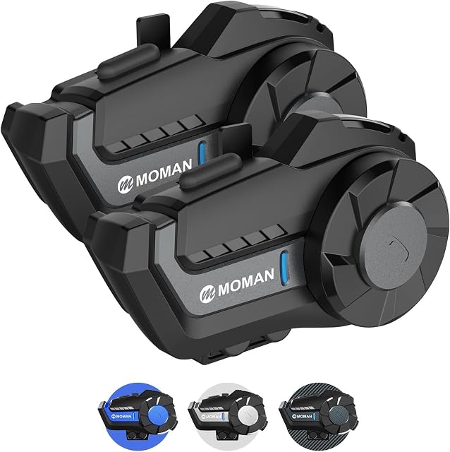 Moman Motorcycle Intercom Headset, H2 Pro2 Pack Black Helmet Wireless Communication System up to 1000M with DSP&CVC Noise Cancellation IP65 Waterproof FM, Motorcycle-Intercom-Headset-Helmet-Motobike
