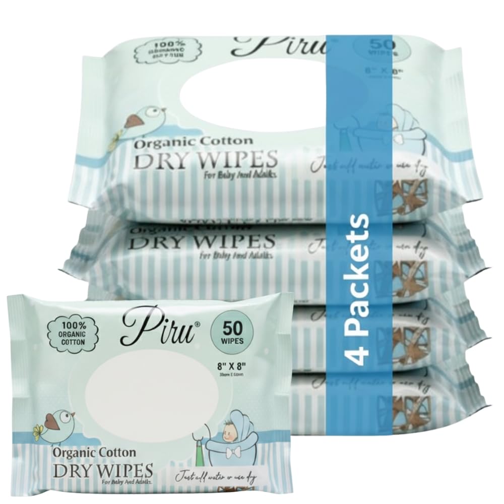 PIRU 200 Count Ultra Soft Non Woven Disposable Face Cleaning Cloth, Beauty Towel, Dry Wipe, Durable for Cleansing, Facial, Makeup Removal, Multipurpose Tissue Napkin (4 Packets/50 Sheets Per Pack/ 200