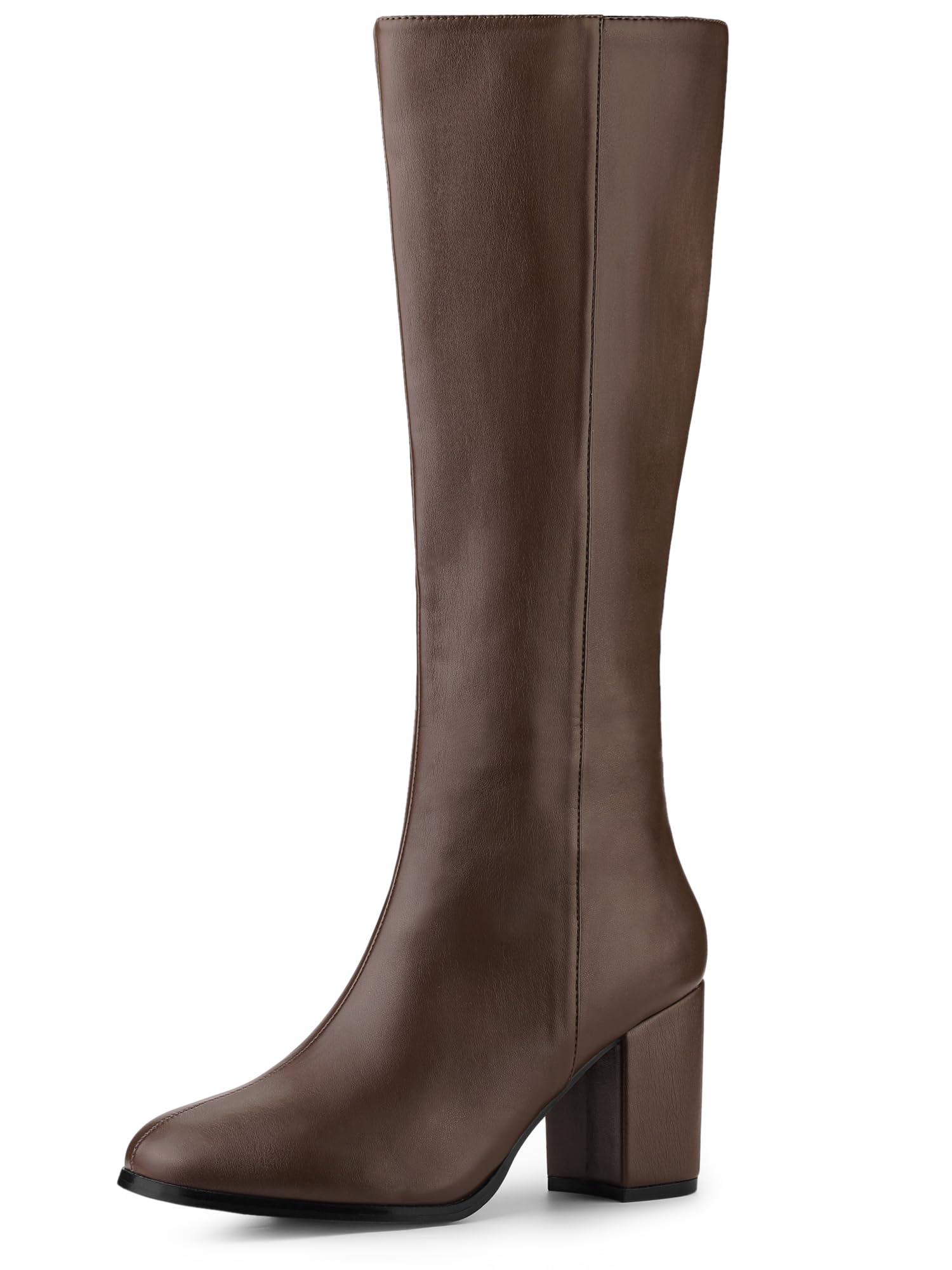 Allegra K Womens Round Toe Zip Block Heels Knee High Boots