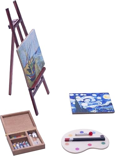 Miniatura 10 de Accesorio para casa de muñecas, flores de almendra y caballete de cielo nocturno, casa de muñecas en miniatura, juguete para balcón, muebles de