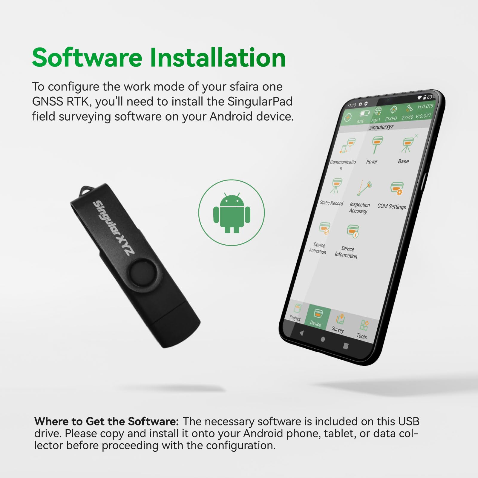 RTK GNSS Survey Equipment 60 ° Tilt Built-in IMU, dotato di Rover Handheld GPS per rilevamento e software ideale per il rilevamento del territorio, GIS
