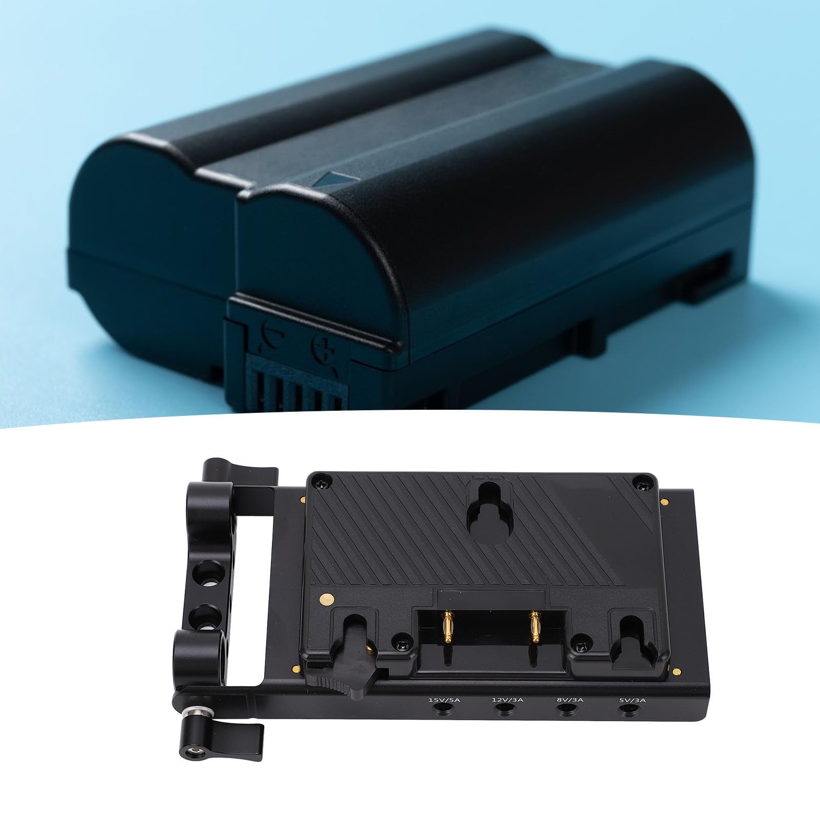 Placa de Batería de Montaje en V, 4 Salidas 5 V 3 A 8 3 A 12 A 15 5 A D Tap 14,8 2 Salidas USB 2,1 A, A D Tap Splitter Placa Adaptadora Convertidor de Batería con Abrazadera de Varilla de