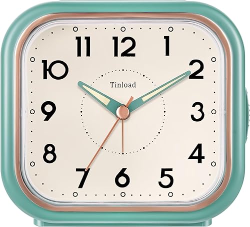 Reloj despertador analógico retro vintage de 4.5 pulgadas, reloj súper silencioso sin tictac con luz manual, repetición, funciona con pilas, diseño