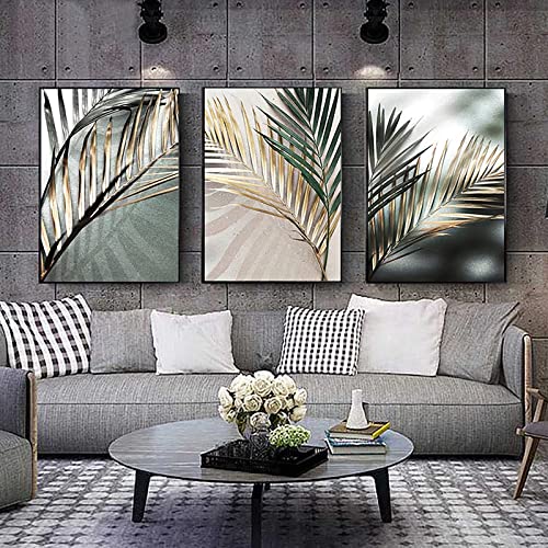 Trayosin 3er Set Premium Poster, Abstrakt Goldene Blätter Bilder,Moderne Wandbilder,Stilvolle Poster Wanddeko für Wohnzimmer & Schlafzimmer,ohne Bilderrahmen (50x70cm)