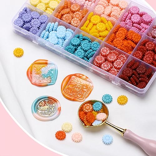 Miniatura 10 de 48 cuentas de sello de cera de color, 1400 cuentas de cera de sellado de girasol para manualidades, Navidad, Año Nuevo, invitaciones de boda,