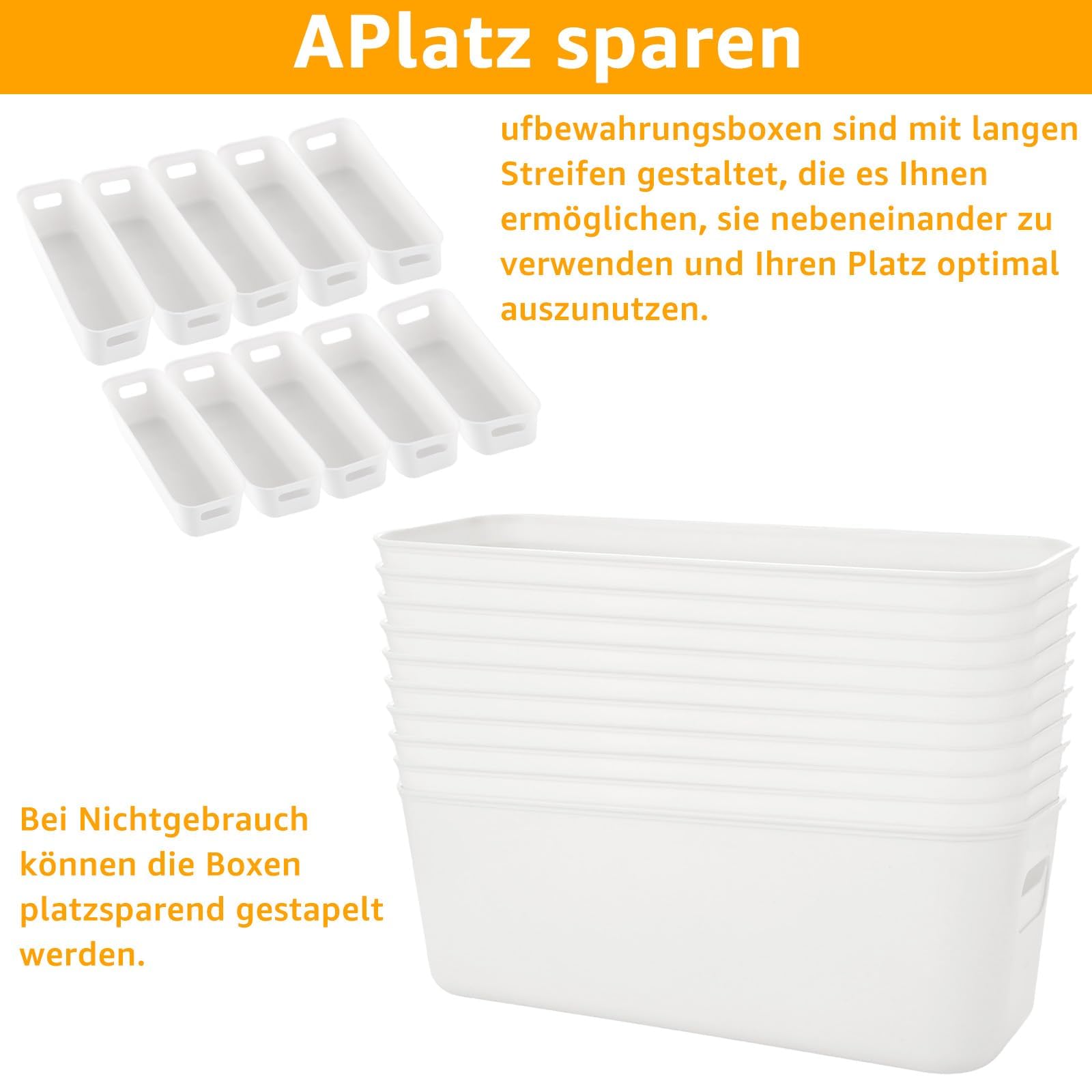 10 Contenitori Portaoggetti In Plastica Con Maniglia – 26x9x8,5 Cm, Impermeabili, Bianchi, Per Bagno, Cucina E Camera