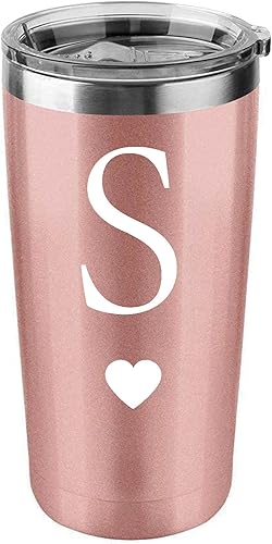 Regalos iniciales personalizados, vaso de viaje de acero inoxidable de 20 onzas, taza insultada de oro rosa, regalo de boda, dama de honor,