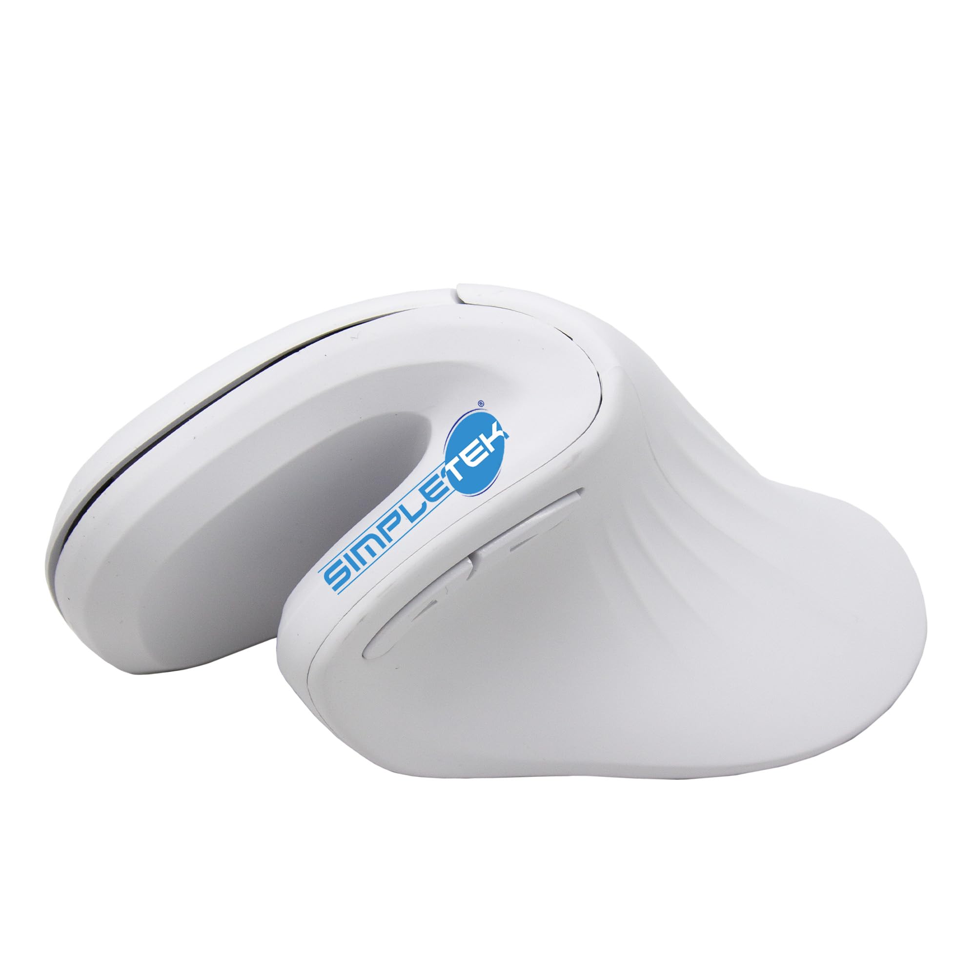 SIMPLETEK - Mouse Verticale Ergonomico Wireless - Senza Fili 2.4GHz - DPI Regolabile fino a 3200-6 Pulsanti - Design Bianco - Ricevitore USB Incluso