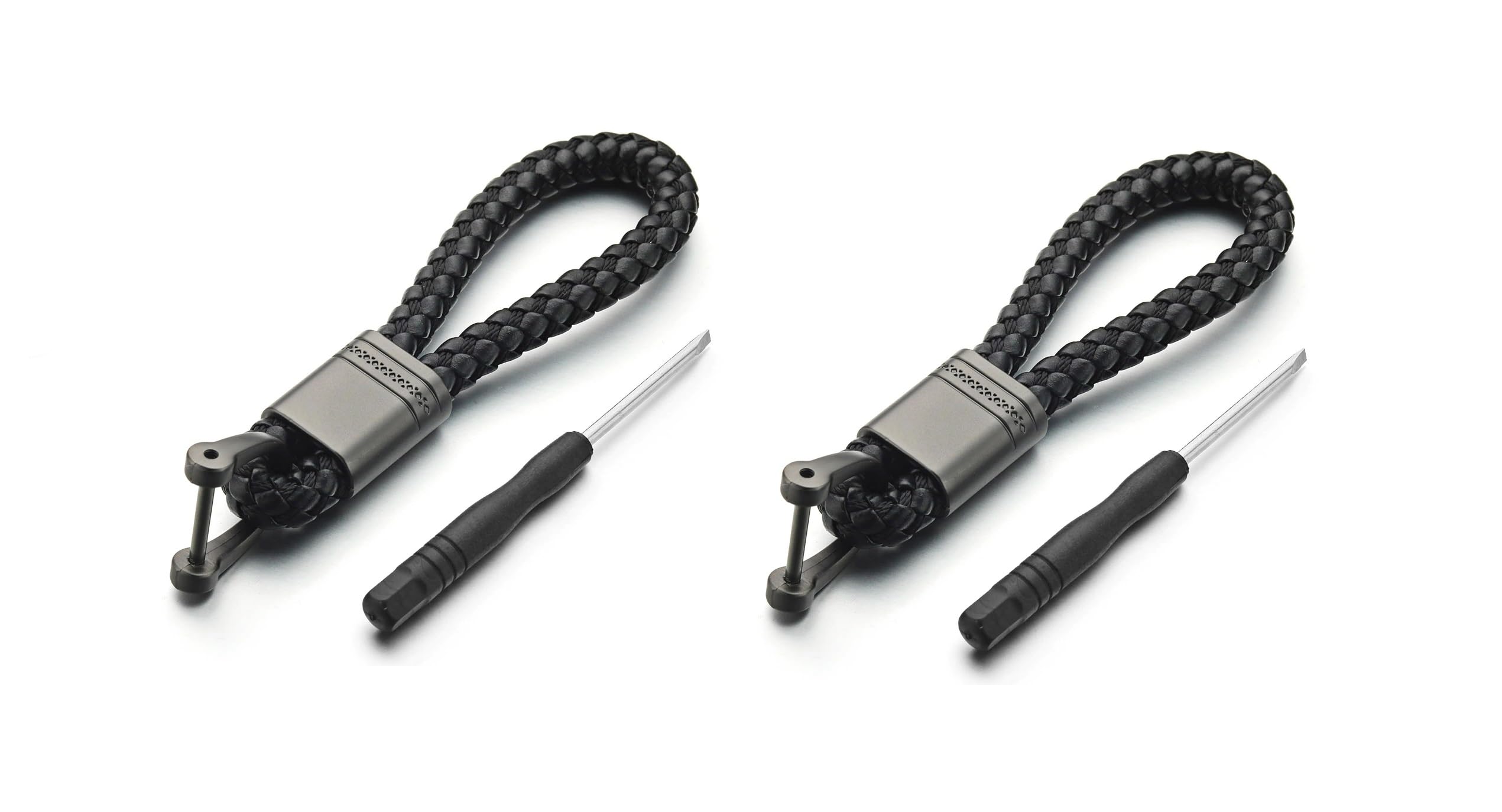 Contacts Black Braided Keychain Leather Strap Keyring Accessories Pu Rope Hook Keyring With Zinc Alloy - Rope Combo Black Pack 2
