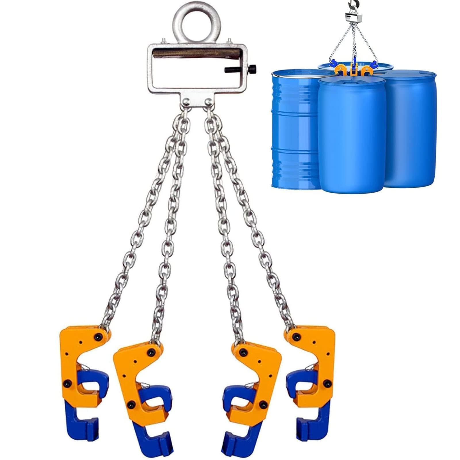 Ketten-Trommelheber 2 Tonnen mit 4 Haken, robuste Stahlschlinge für 55-Gallonen-Trommel, ideal für Kran- und Gabelstapler-Hebearbeiten