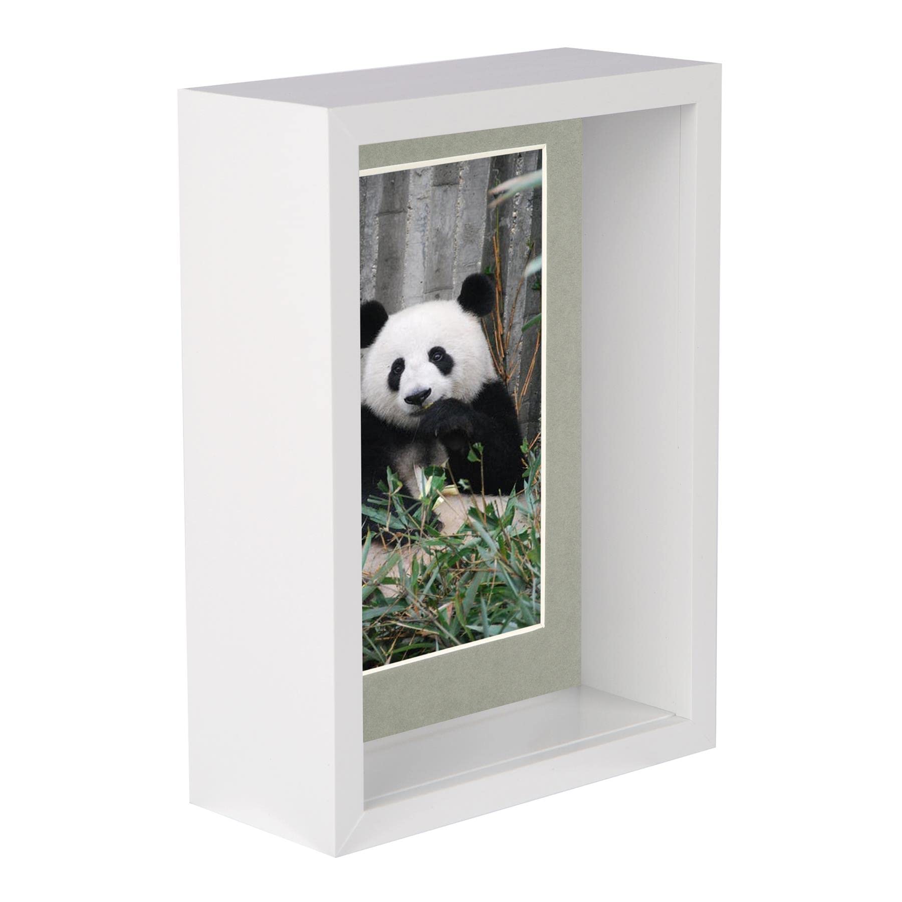 Nicola Spring 1x White 5 x 7 inch 3D Deep Box Wooden Photo Frame with Grey 4 x 6 inch Mount - Standing Hanging Craft Shadow Memory Picture Display Case for Flowers Crafts Art Medal