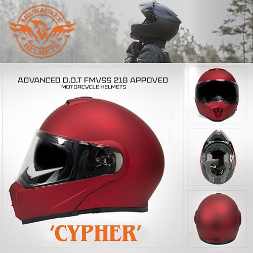 Miniatura 7 de Milwaukee Helmets MPH9827DOT Cypher - Casco modular de motocicleta avanzado rojo plano con visera abatible, talla XXL