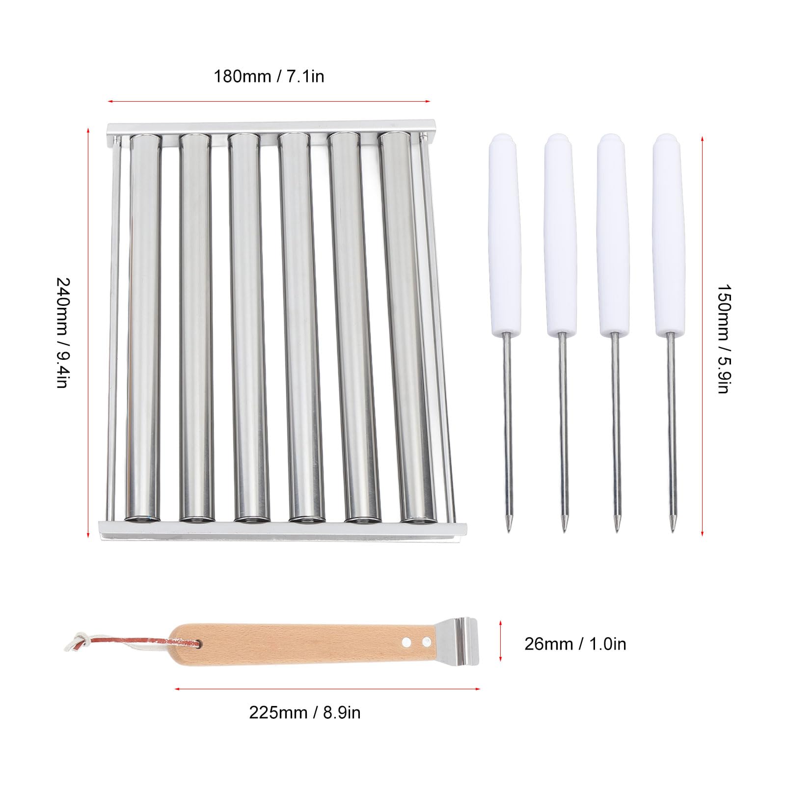 Hot Dog Roller Grill, Wurstroller Grill Abnehmbarer Würstchen Roller Grill mit extra langem Holzgriff für 5 Hot Dogs Miniwürsten Bratwürsten Taquitos (L)