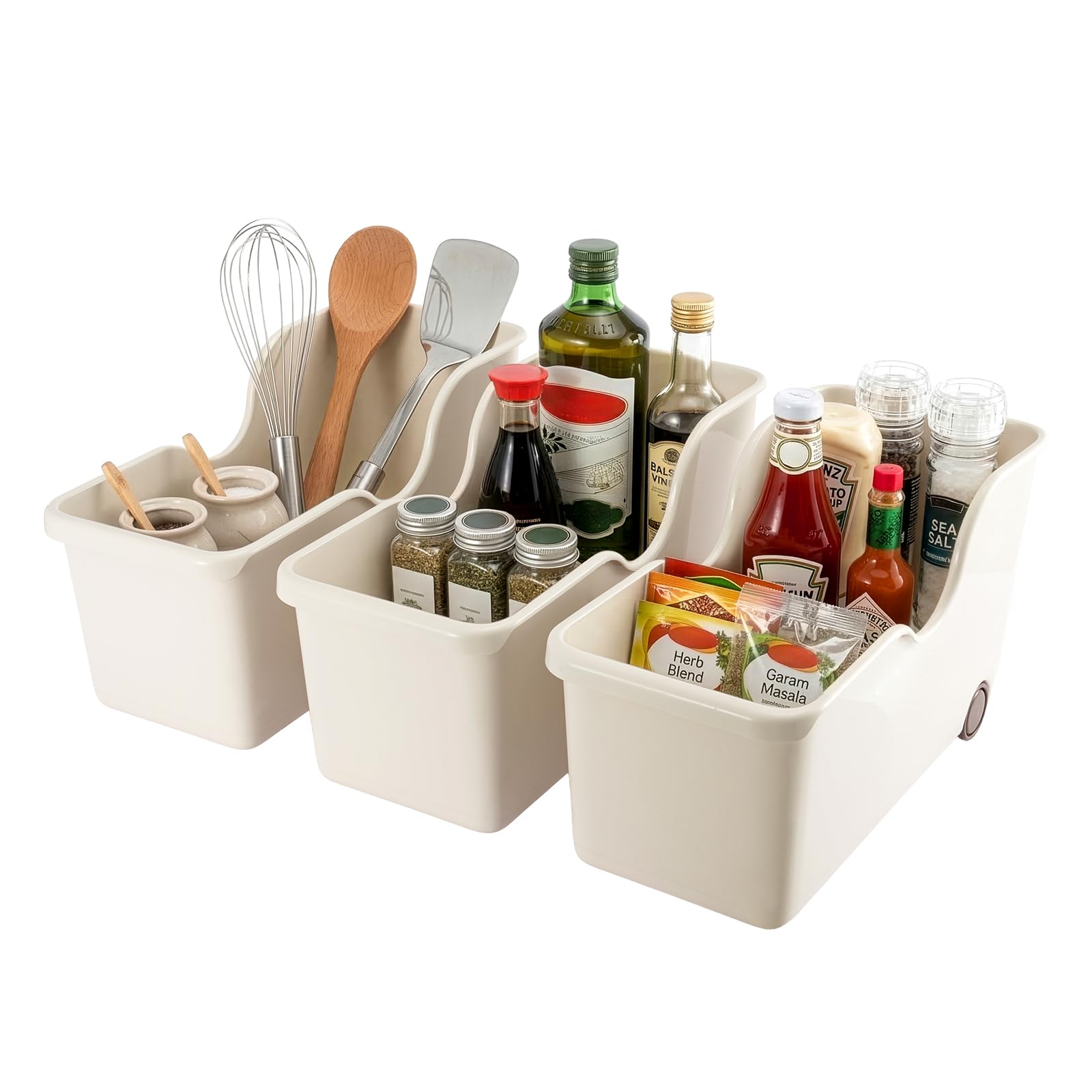 SUNNYNEST Rolling Storage Container for Kitchen Organization, Large Storage Bin with Wheels for Under Sink Cabinet Pantry Bathroom, Multipurpose Storage Basket for Cosmetics, Sundries, Garage