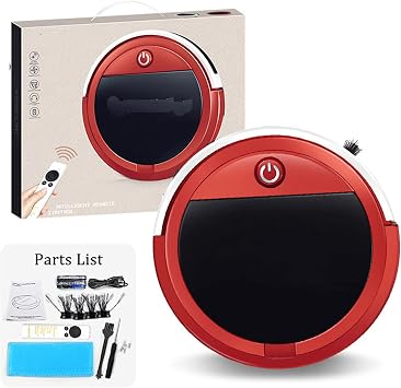 Robot Vacuum Cleaner 2-in-1 Sweep and mop Max Suction Power Super Slim Quiet Automatic Self-Charging Robotic Cleaners Cleans Hard Surface Floors and Carpets Easy Schedule Cleaning Red (Red)