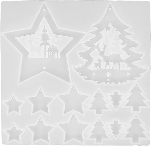 EXCEART Moldes de silicona de resina de Navidad, molde de árbol de Navidad 3D, moldes para colgante de estrella con agujero para colgar, molde de