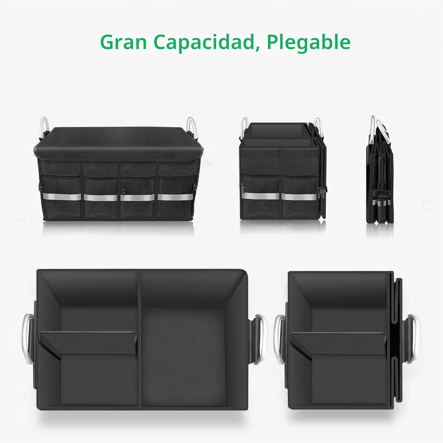 Oasser - Organizador para maletero de coche (65 L, en 1680D, soporte 50 kg, impermeable, multicompartimiento plegable, con tapa plegable y banda reflectante, para SUV y camiones