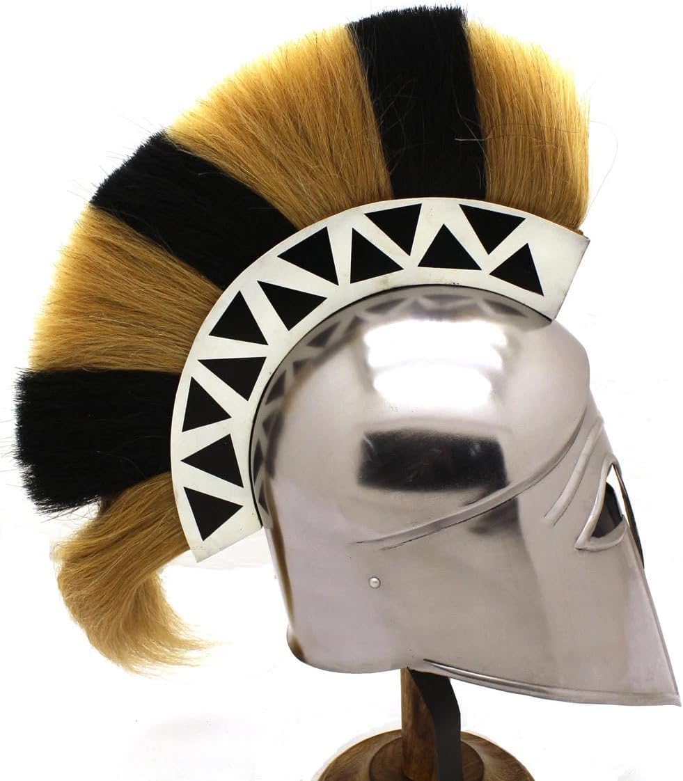 Medieval Warrior 18G Steel Greek Corinthian Armor Helmet with Wooden Stand