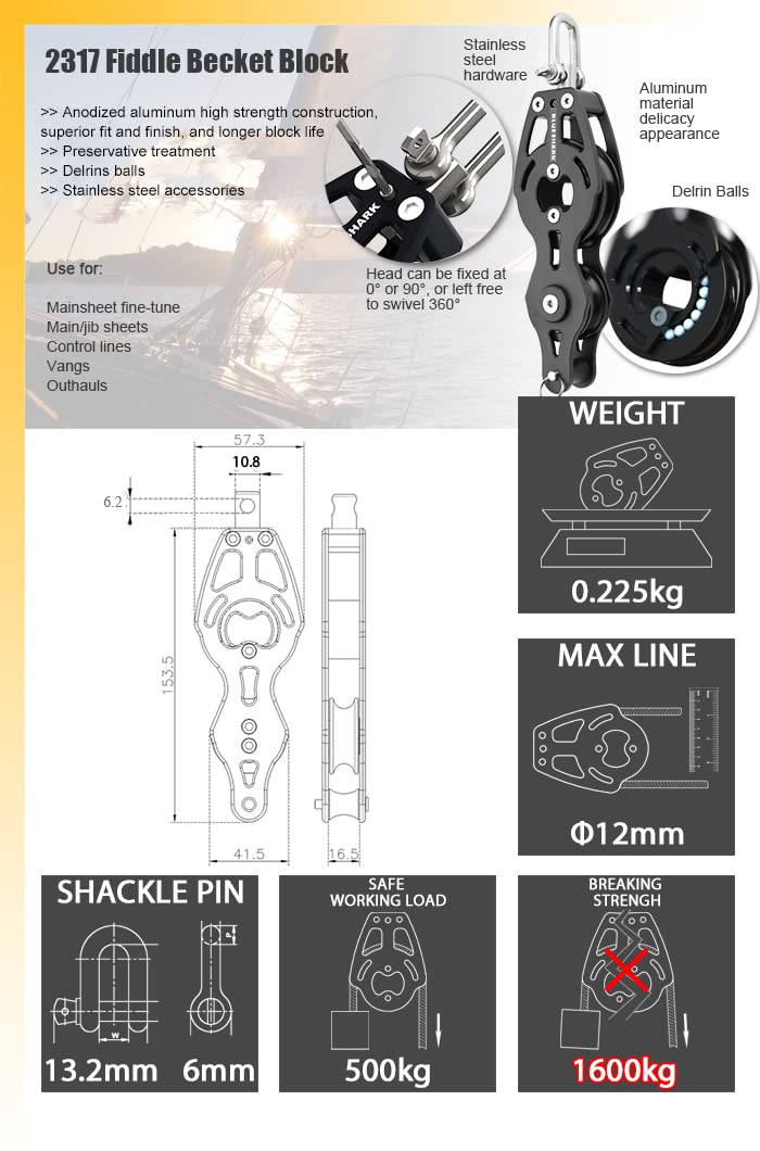 Blue Shark: Sailing Pulley Blocks Ball Bearing 57mm 2317
