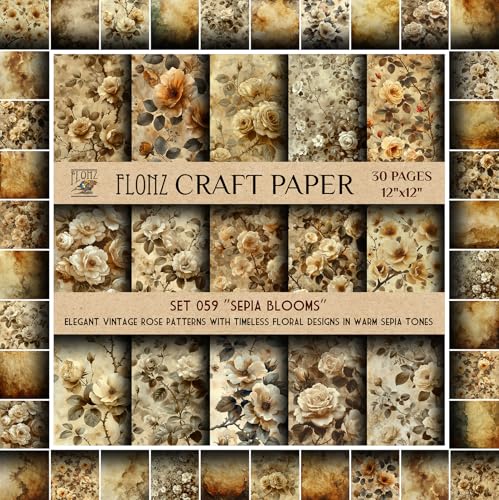 Papier de scrapbooking 30,5x30,5 motifs floraux rétro pour création album vintage