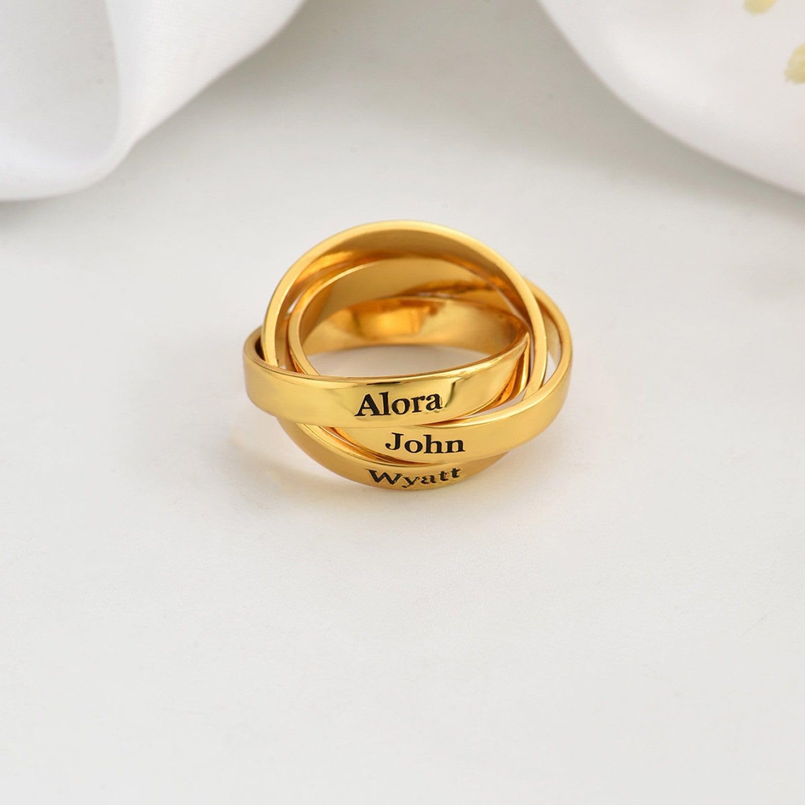 Personalizado Tres círculo nombre anillo plata de ley 925 a medida 3 nombre anillo mujer