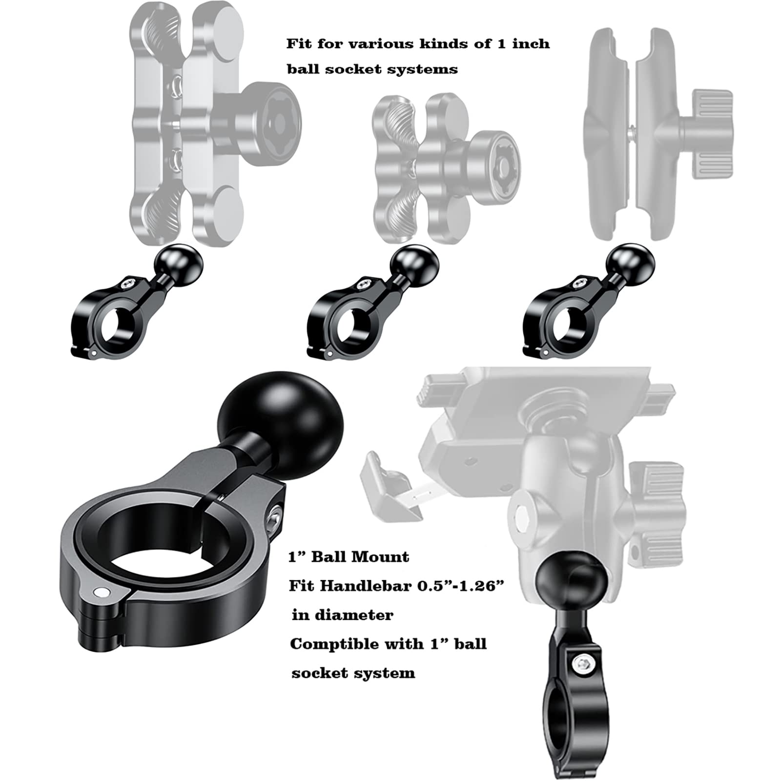 iHYTOON Supporto Ball Accessori per montaggio a sfera da 1'' Compatibili con supporti RAM Mounts/bracci a doppia presa(R3)*2