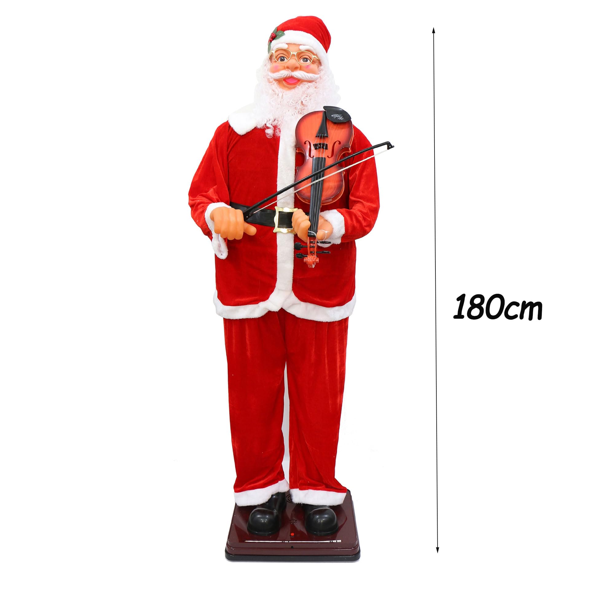 Babbo Natale Che Canta e Balla da 180 cm con Sassofono, Statua di Babbo Natale elettrica in Movimento a grandezza Naturale, Decorazione Natalizia per Giardino Interno/Esterno,A