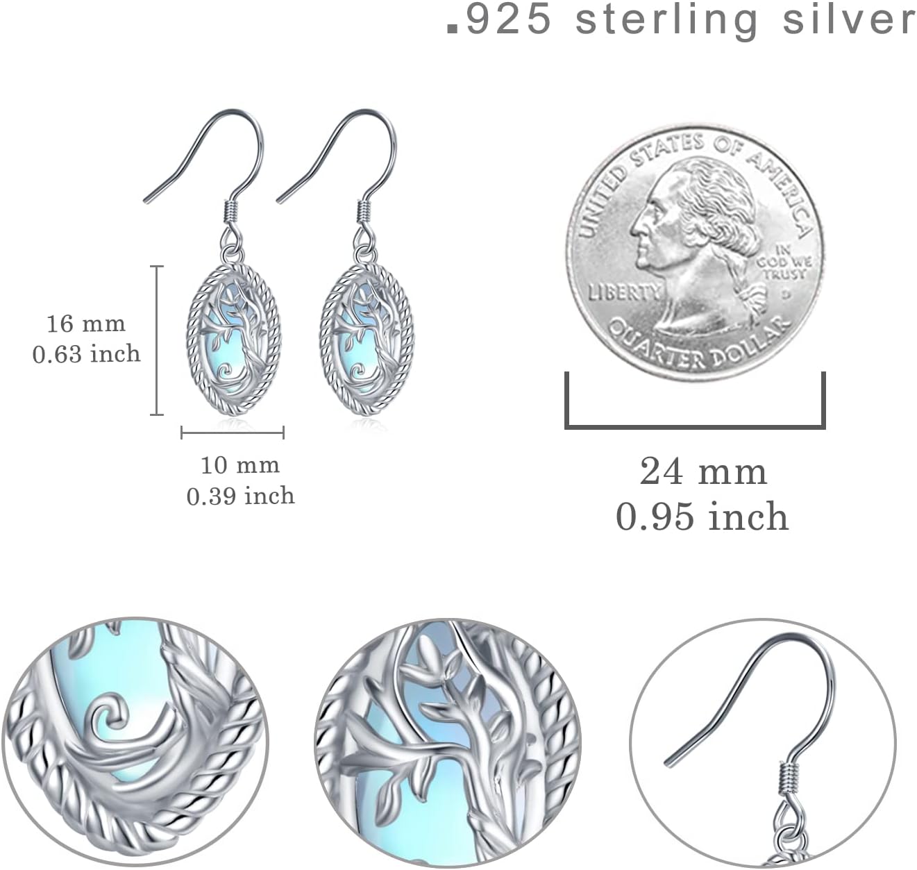 Tree of Life Earrings 925 Sterling Silver Moonstone Tree of Life Dangle Drop Earrings for Women Tree of Life Jewelry Gifts - Image 6