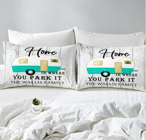 Miniatura 3 de Happy Camping - Juego de funda de edredón tamaño individual, Home is Where We Park It, funda de edredón con 1 funda de almohada, juego de ropa de