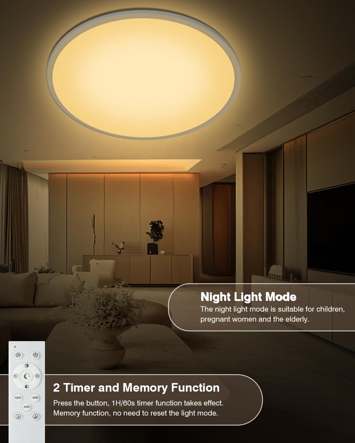Bowfar 59CM Plafoniera LED Soffitto, Plafoniera Rotonda 56W 3000-6500K Ultra Sottile 2.5CM, Lampada da Soffitto con Telecomando Dimmerabile per Soggiorno Camera da Letto Cameretta Cucina, Bianco