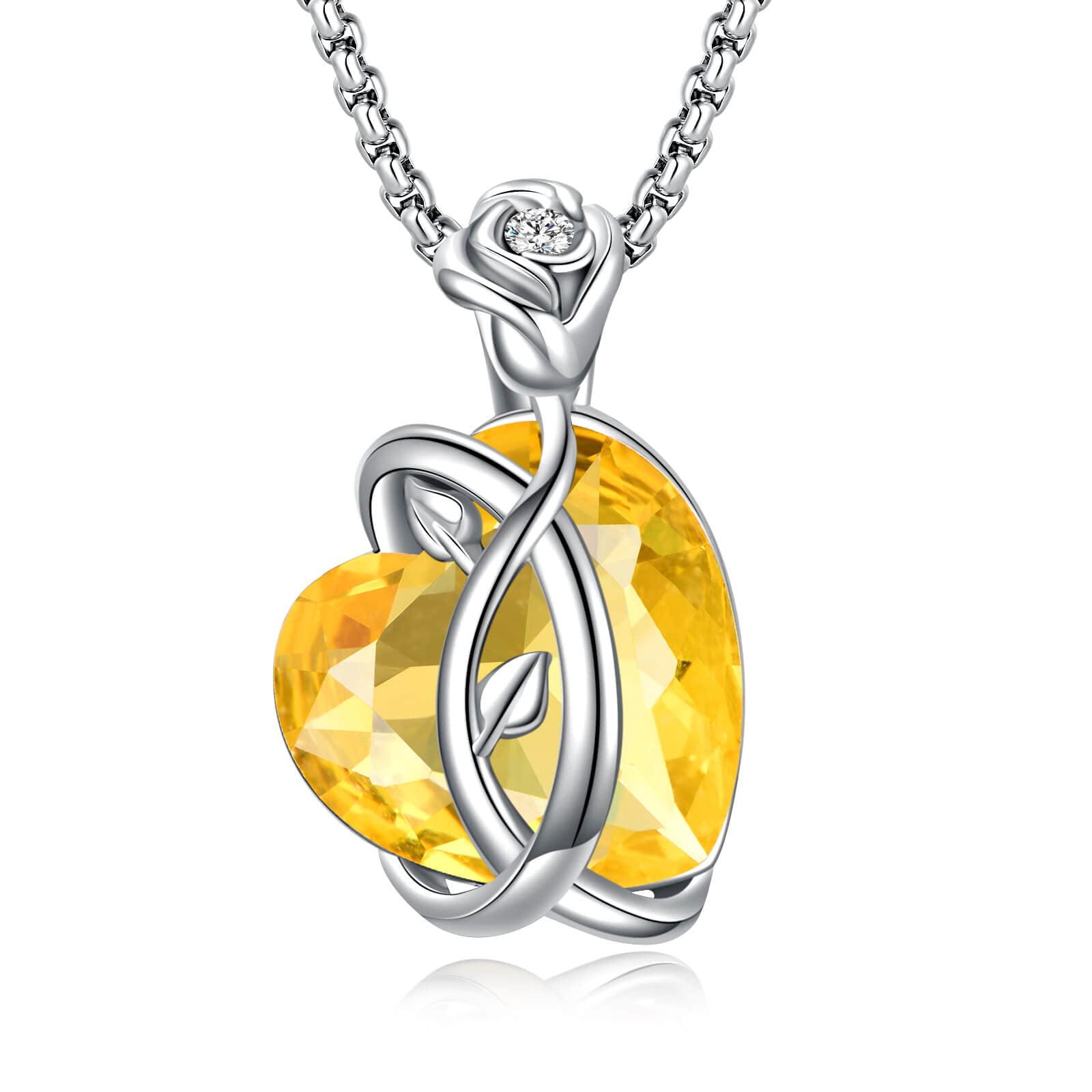 Zillaly heart necklace women birthstone necklace Silver rose Jewelry Gifts18-inch Chain & 2-inch Extender Box