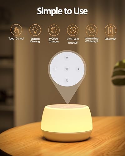 Miniatura 2 de Luz nocturna para niños, 3 modos y 9 colores cambiantes, lámpara de noche recargable sin interrupciones, lámpara de mesa táctil portátil con