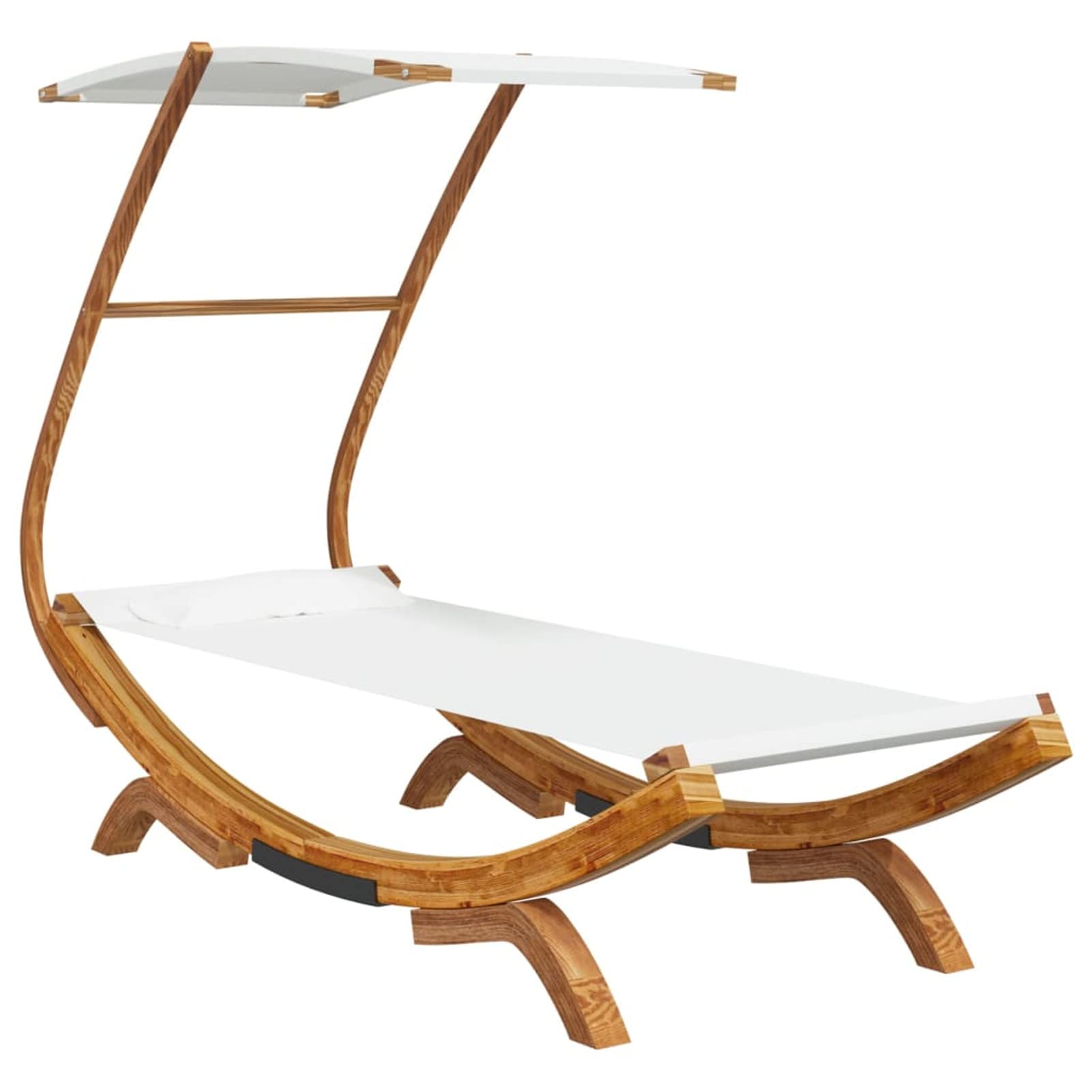 Homgoday Letto Riposo con Baldacchino 100 x 190 x 134 cm Legno Curvo Massiccio Crema, Bagno di Sole da Giardino, Letto da Campeggio per Spiaggia, Esterno, Balcone, Terrazza