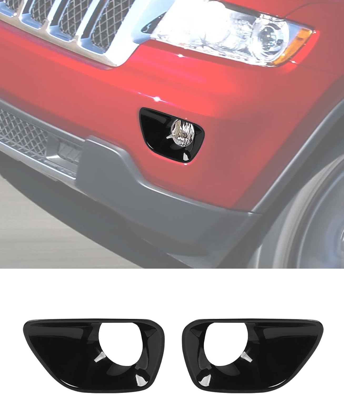 Black Front Fog Light Lamp Trim Cover Decor Bezels Fit for Jeep Grand Cherokee 2011 2012 2013 Exterior Trim Accessories Front Bumper Frame Spot Left & Right Lights Bezel