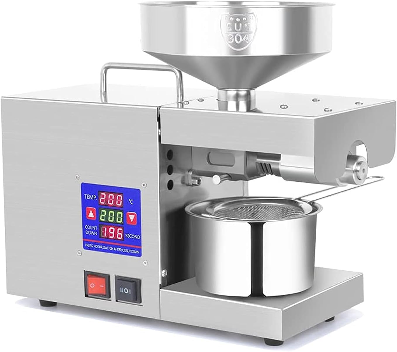 LTP333 610W Intelligent Stainless Steel Household Kitchen Commercial Oil Press Machine with Digital Display 0~300℃ Temperature Control 38mm Large Feed Port Suitable for Soybean Peanut Rapeseed Olive