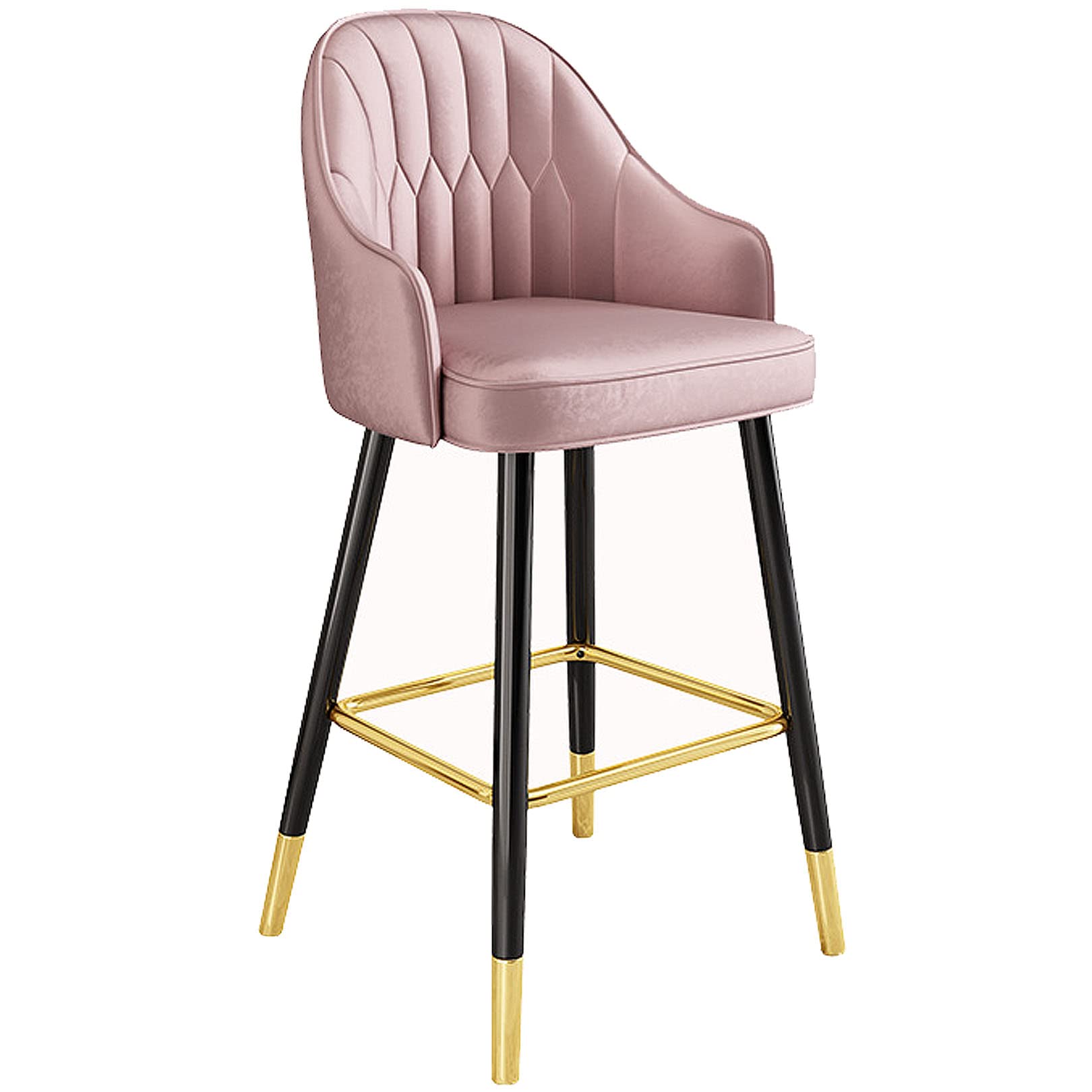 Chaise de bar en velours rose haut de gamme avec dossier ergonomique et piétement renforcé