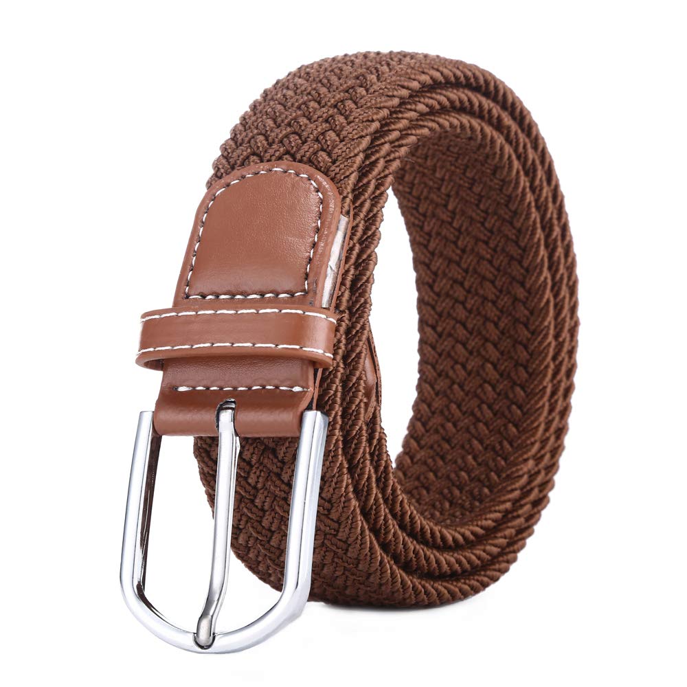 Bozevon Men's Solid Colour: Brown Elastic Woven Belt - Multi-Colours Elasticated Braided Stretch Fabric Belt For Wo Brown