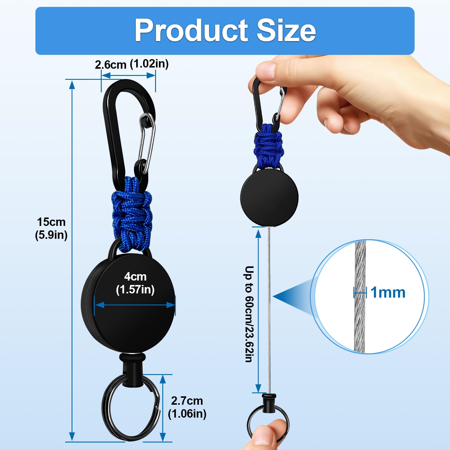 Retractable Keychain 3 Pack Heavy Duty Carabiner Badge Holder Extendable Reel ID Badge Holders Retractable for Keys Ring with 60 cm Steel Cord and Lanyard (): Blue+beige+mixed Orange