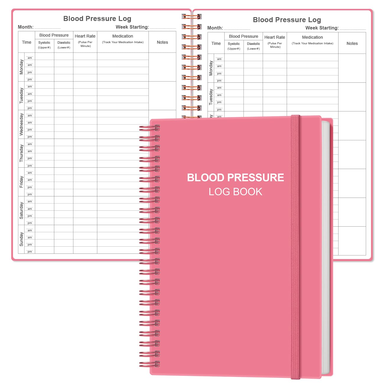 Blood Pressure Log Book - Record & Monitor Your Daily Blood Pressure, Heart Rate Readings at Home, 5.8" x 8.5", Pink